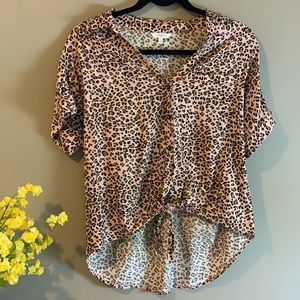 Pink Leopard Print Tie Top